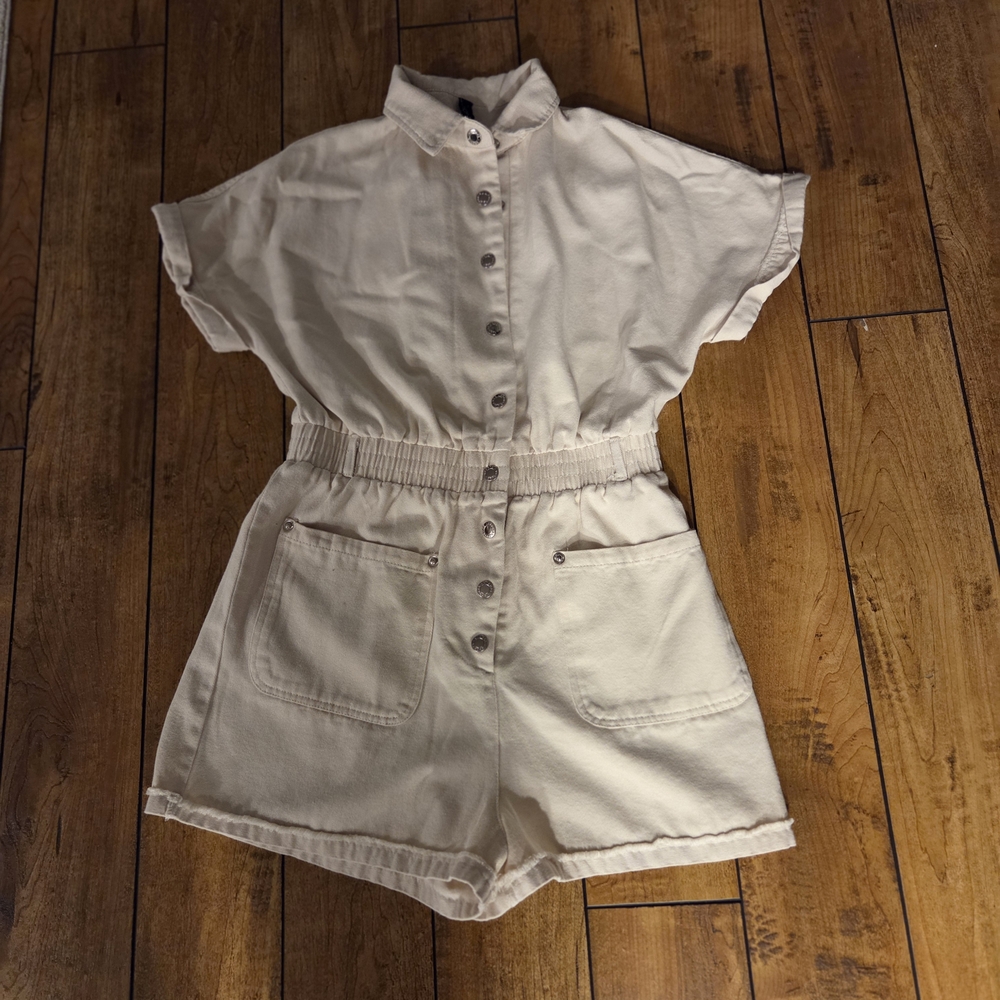 Beige Button-Up Romper